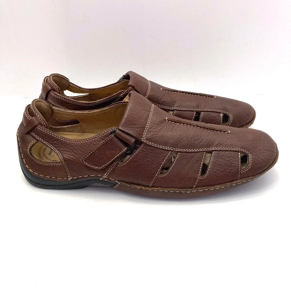 Johnston & Murphy Fisherman Sandals Sheepskin Leather Mens 13 M Brown Hook Loop